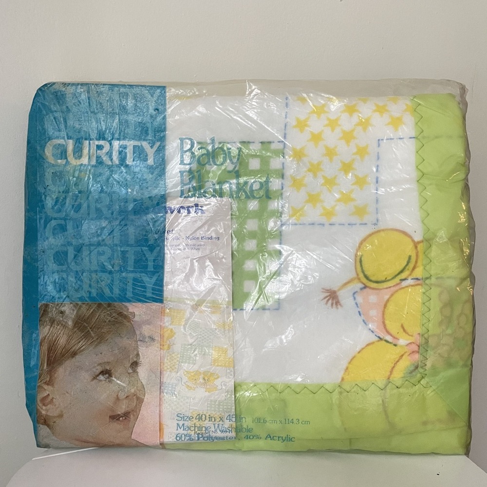 Vintage Curity Patchwork Pals Fleece Baby Blanket NOS Made in USA